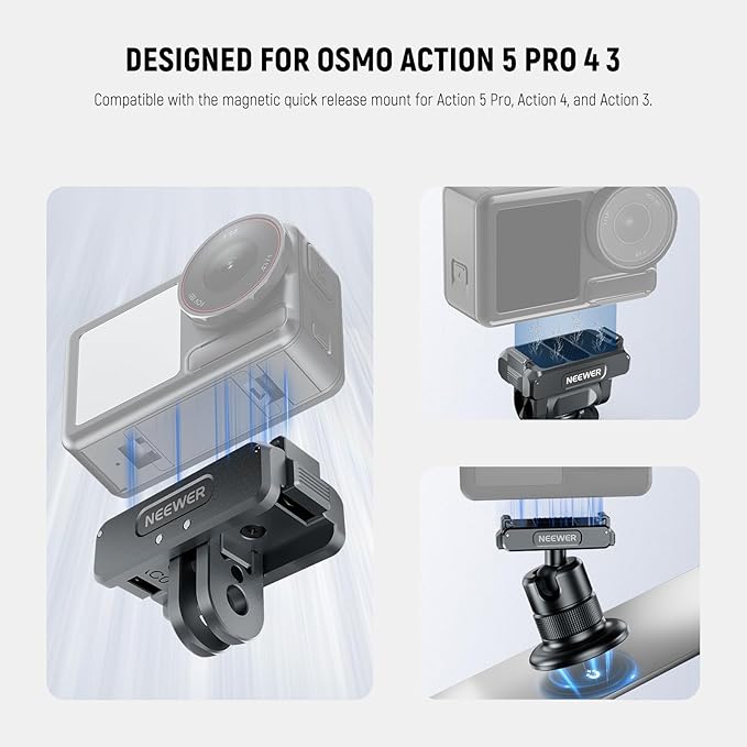 NEEWER Action Camera Accessories Kit Compatible with DJI Osmo Action 5 Pro/4/3, Cold Shoe Mount, Quick Release Magnetic Mount & Ball Head Adapter, AC011+AC012+ AC013, Dark Gray