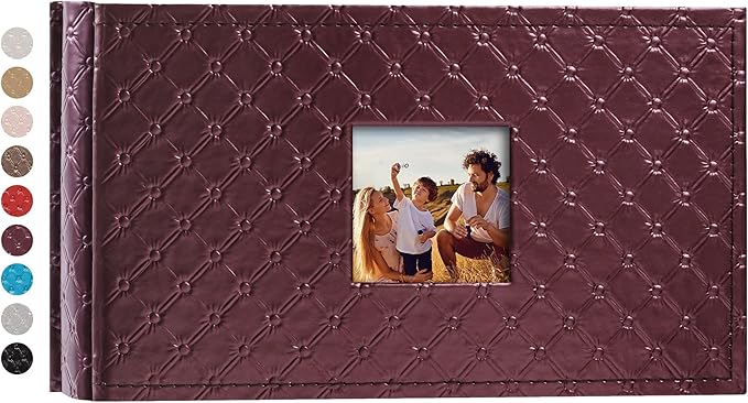 Mublalbum Small Photo Album 4x6 100 Photos Leather Cover Picture Book with Horizontal Pockets for Baby Wedding Anniversary and Family (Wine Red)