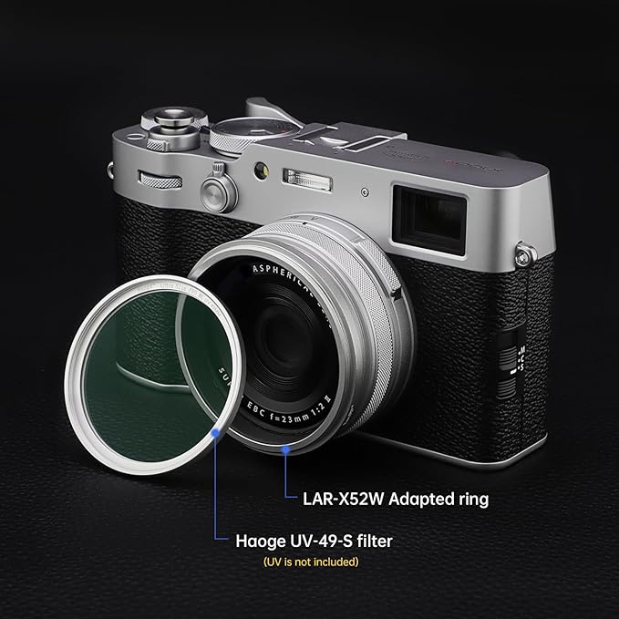 Haoge Lens Filter Adapter Ring for Fujifilm X100VI Fuji FinePix X100V Camera fit 49mm UV CPL ND Filter Lens Cap Replace Fujifilm AR-X100 Silver