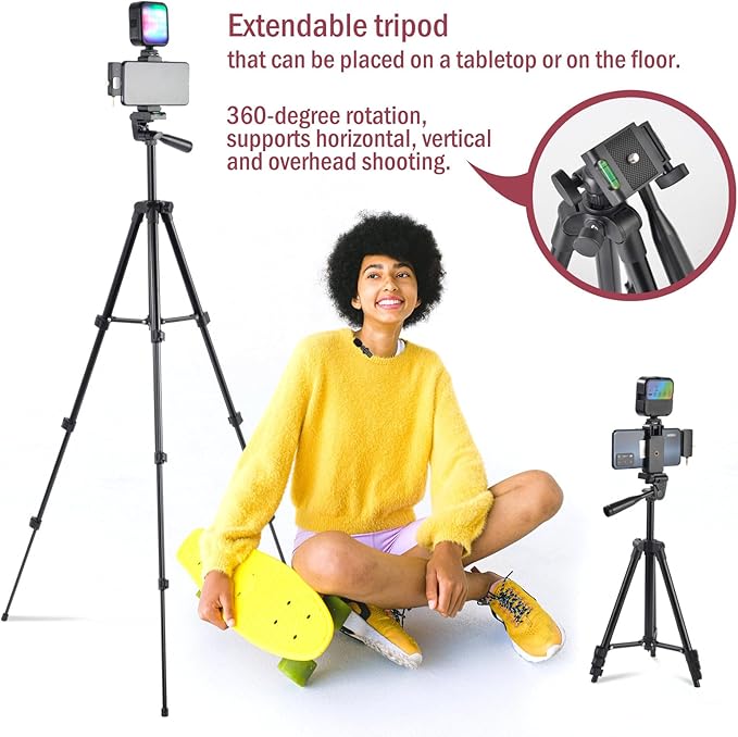 Vlogging Kit for iPhone,YouTube Starter Kit,Youtuber Kit Beginner Content Creator Essentials Kit for Android Phone,Vlogging Camera Kit with Extendable Tripod/Wireless Microphone/RGB Fill-in Light