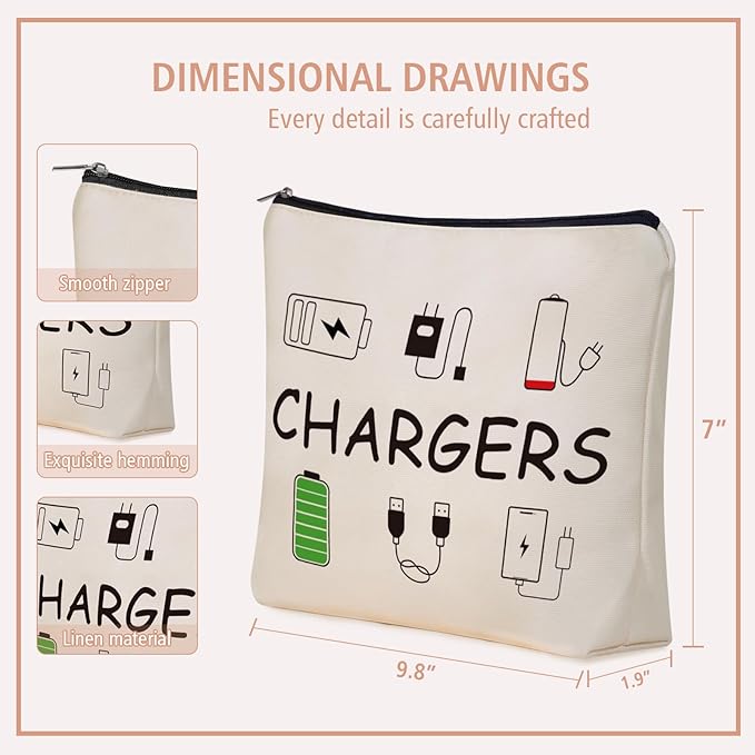 Charger Makeup Bag: Charging Cord Electronics Accessories Themed Cosmetic & Toiletry Organizer Pouch For Teen Girls & Women.Ideal Gift For Travel, Birthdays, & Christmas.