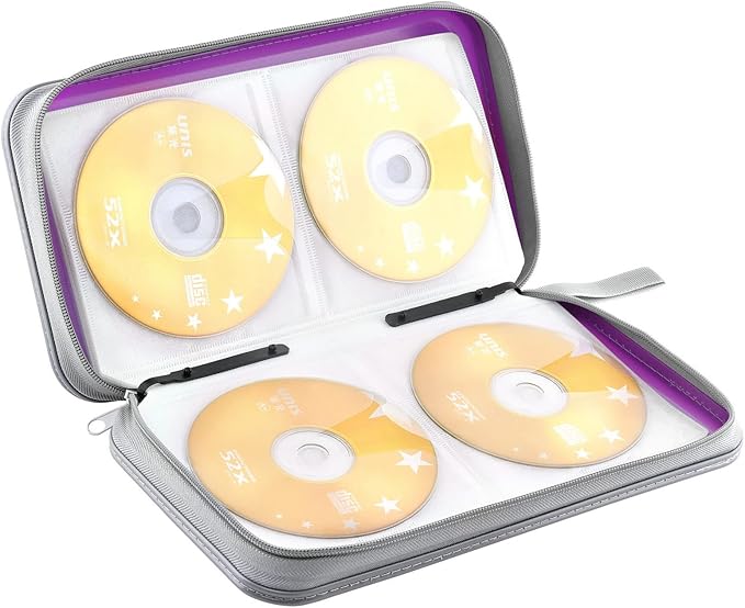 DVD Case, Bivisen CD Case Holder Wallet Binder 96 Capacity CD/DVD Cases Storage Holder Binder Organizer Wallet Book for Car Home Travel (Puple)