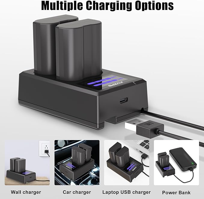 JYJZPB EN-EL15C Battery Charger Set with Built in Cable Compatible for Nikon D7000 D7100 D7200 D7500 D750 ZF Z6 Z6 ii Z7 Z8 D500 D850 ZR Camera Battery