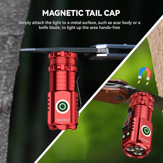 LED Mini Flashlight with Magnet,Super Bright Small Pocket Flashlight,5 Modes USB C Rechargeable, IPX6 Magnetic Flashlight for EDC Camping Outdoor.