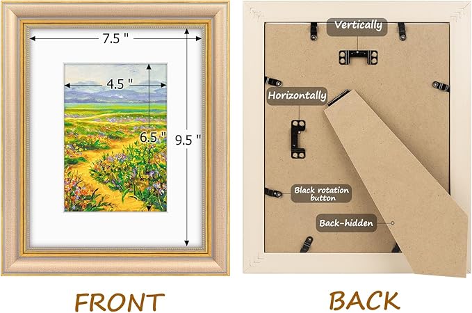 Golden State Art,8x10 Ornate Picture Frame for 5x7 Photo with Mat or 8 x 10 Prints Without Mat, Real Glass Wall & Tabletop Display Horizontally or Vertically (Color:Champagne Gold)