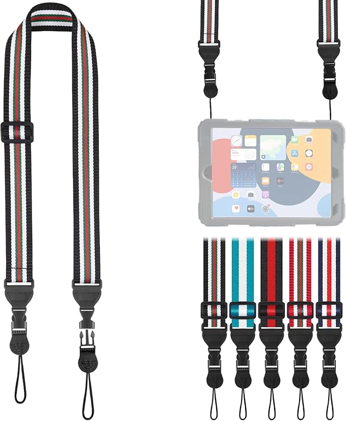 Adjustable Shoulder Strap, Comfortable for Camera Neck Lanyard iPad Strap iPad Strap for iPad, Camera, Binocular, Crossbody, Tablet, Laptop, Binocular, Luggage Bag(Red, Green White Black A16+2)
