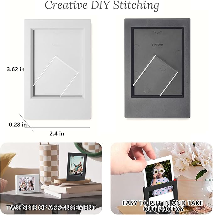 WOGOZAN Mini 3 Inch Photo Picture Frames for Fujifilm Instax Mini 12/11/99/90/9/8/7+/EVO Classic Polaroid 2.15x3.4 Inches Frame Wallet Size Photo Desktop Display Can be used as Gifts (Black & Grey) (10 Pack)