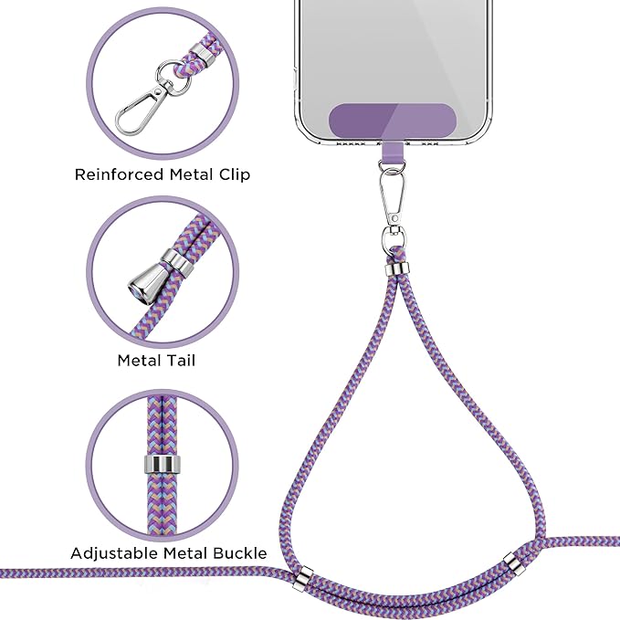 CACOE Phone Lanyard 2 Pcs-1 Pcs Adjustable Neck Strap, 1 Pcs Wrist Strap, 2 Pads, Universal Crossbody Multifuctional Cell Phone Lanyards Compatible with Most Smartphones(Purple Blue)