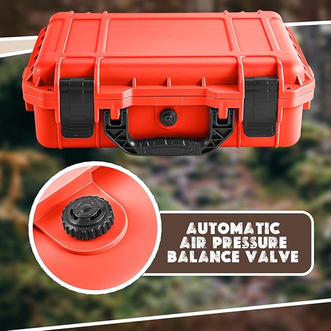 Relaxweex 1 Pcs 8.5 x 6.5 x 3.7 Inch Waterproof Hard Case with DIY Customizable Foam Insert Portable Protective Case with Knife for Camera Drones Equipments Tools Test Instruments (Reddish Orange)