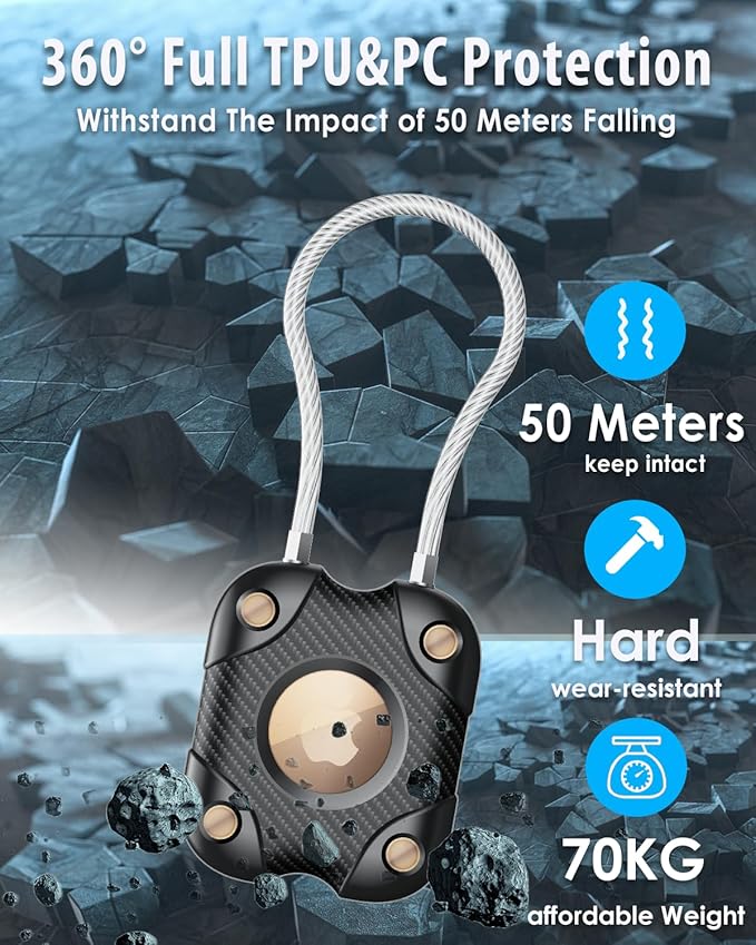 Airtag Holder with Wire Cable, Secure Lock Airtag Keychain,IPX7 Waterproof,360°Hard Protective Air Tag Case Holder for Apple Air tag for Key Chain,Key Ring,Car,Luggage