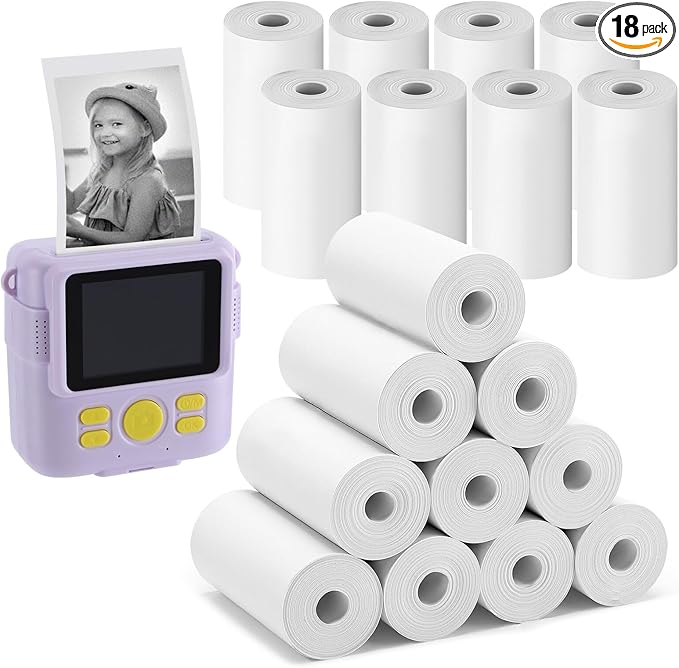 18 Rolls Kids Instant Camera Print Refill Paper - Photo Printer Thermal Paper Rolls, Instant Print Camera Refill Paper for 4 5 6 7 8 9 10 Year Old Girls Boys Birthday Gifts