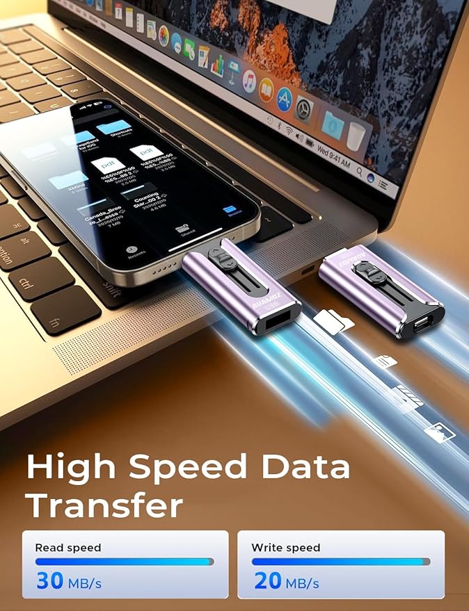 AUAMOZ 256GB Flash Drive Intended for iPhone, Memory Stick Storage Files Photos Videos Backup, Compatible with iPhone iPad Android PC, Plug and Play, No Application Required (Purple)