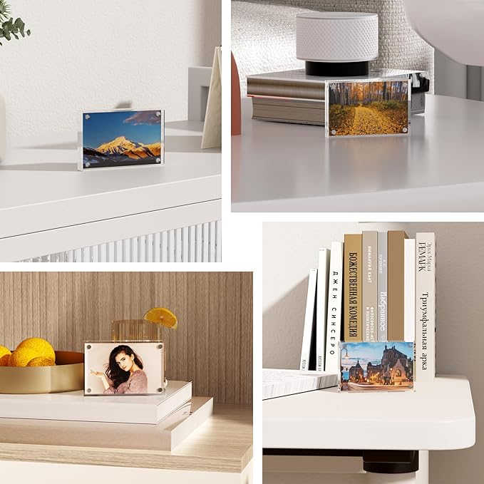 RPSENNA Mini Picture Frame 2.5x3.5 inch Acrylic Magnetic Photo Business Clear Card Frame 20mm Thick Double Sided Wallet Size Desktop Display Frames for Cards Photos Office Home Decor 2 PCS