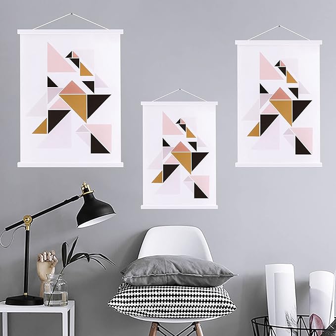 Ywlake Magnetic Poster Hanger, 16x20 16x24 16x22 Poster Frame Wood Wooden Magnet Print Posters Dowel Scroll Hanger Hangers Hanging Kit for Walls Map Canvas Artwork (White, 16")