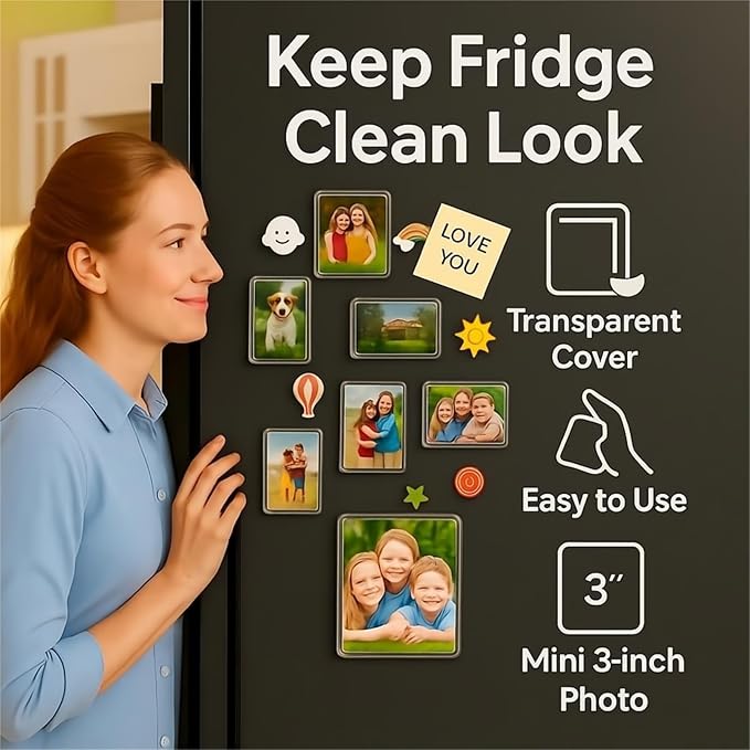 Natuvee Acrylic Magnetic Picture Frames, 15 Pack 2.36" x 3.54" Ultra Clear Wall Photo Fridges Frames for Refrigerator, Mini Magnet Fridge Picture Protection Frame for Instax Mini, Polaroid (15 Pack)