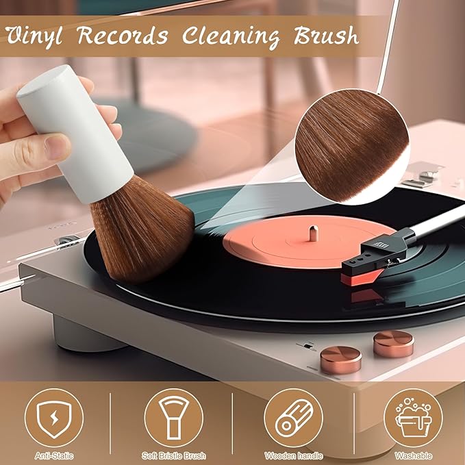 3 Pcs Vinyl Record Cleaning Brush Wooden Anti Static Dust Record Vinyl Cleaner Kit Player Accessories Gift for Music Lovers(Light Grey)