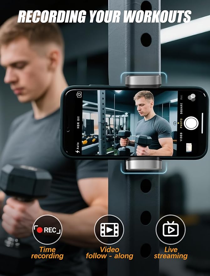 MOKPR Gym Magnetic Phone Holder【Strong Magnets】- 360 Adjustable Magnetic Phone Holders,Phone Holder Gym Accessories for Men Women Compatible with All Phones