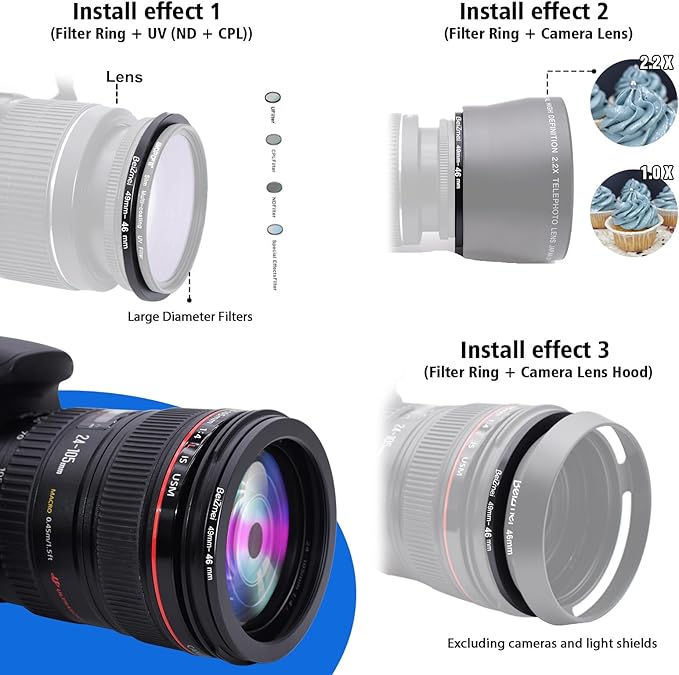 49mm to 46mm Camera Filters Ring,Filters Ring Compatiable All Brands Ø49mm Lens to Ø46mm UV ND CPL Camera Filter Accessory.Made of CNC