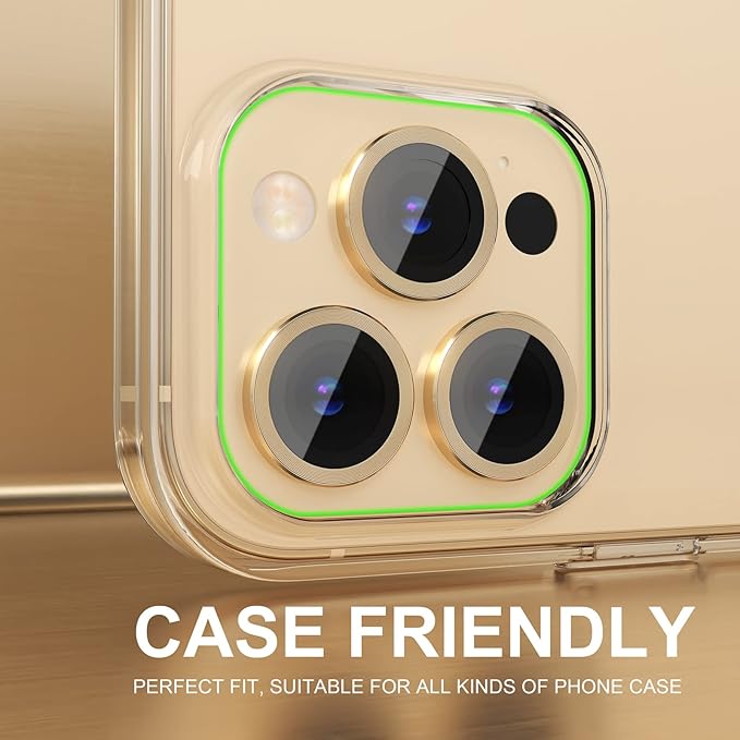 Choiche Compatible for iPhone 14 Pro/iPhone 14 Pro Max Camera Lens Protector, 9H Tempered Glass Camera Cover Screen Protector Metal Ring Decoration Accessories (Gold)