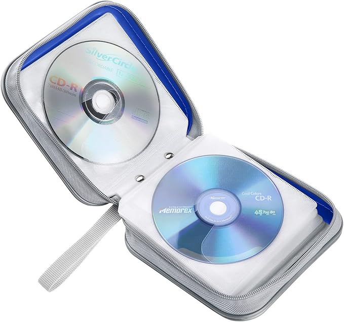 CD Case, 40 Capacity CD/DVD Case Holders Wallet Hard Plastic DVD Disc Cases Storage Binder for Car Home Office Travel (Blue)