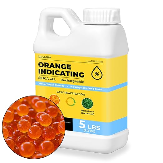 5 LB Orange Silica Desiccant Beads - Indicating Silica Gel Beads Drying Silica Beads Reusable Silica Gel Desiccant Dehumidifier