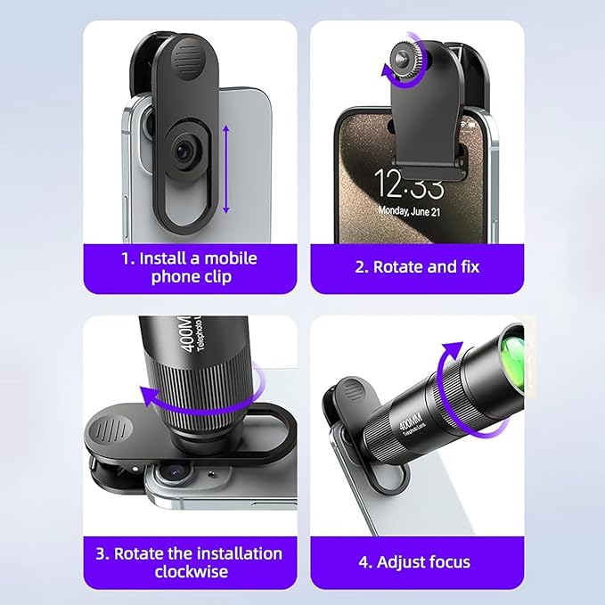 400mm Telephoto Lens for iPhone & Android – HD Phone Telescope with FMC 7-Layer Optical Coating, Universal Clip, Eyepiece & Carrying Case for Wildlife, Sports & Travel