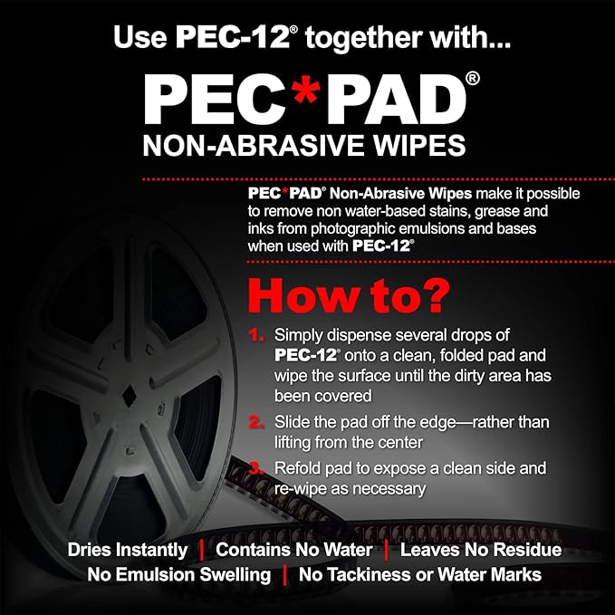 PEC-12 Photographic Emulsion Cleaner - Fluid for Removal of Non-Water Based Stain, Grease & Ink from Emulsions and Bases - Photographers Choice for Cleaning 35mm Film, Photo Negative, B&W Slide with Dropper Tip
