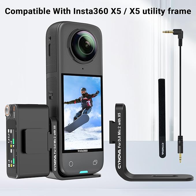 CYNOVA Insta 360 X5 Cold Shoe Mount, Invisible Mic Bracket for Insta360 X5 Accessories, Designed Specifically for DJI Mic 2（with 3.5mm Audio Cable and Fixed Velcro）