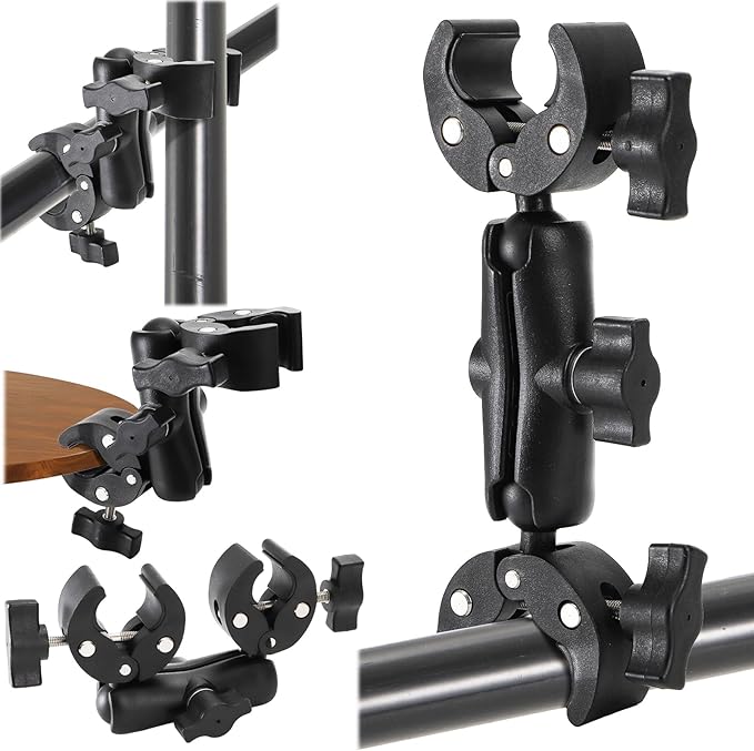 Foraineam Double Mount Camera Clamp Bracket, Umbrella Mount Motorcycle Bike Handlebar Clamps, Super Clamp Monitor Magic Arm, Crab Plier Clip for Desktop, Wagon, Selfie Stick, Photo Studio Light Stand