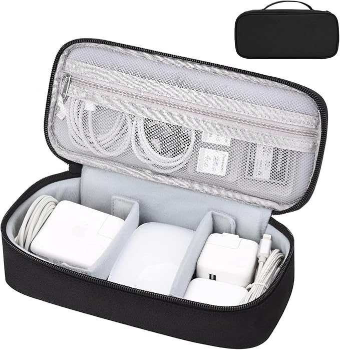 Cable Organizer Bag, Electronic Organizer Travel Case for Charger & Cords, Travel Accessories, Portable Power Bank (Black)