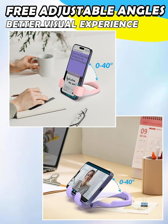 Easter Gifts for Kids Teens Girls Boys Adults Cell Phone Stand: UPGRADE Adjustable Thumbs Up Lazy Phone Holder for Desk Cool Gadgets Fun Easter Basket Stuffers for Kids Teenager Women Purple&Pink