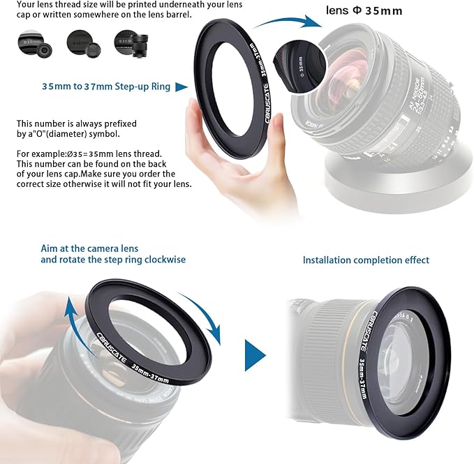 35mm to 37mm Camera Lens Adapter,Change The Filter or Lens Size from 35mm to 37mm.Compatible All 35 mm Thread Filter Accessory+1pcs Lens Cleaning Cloth.