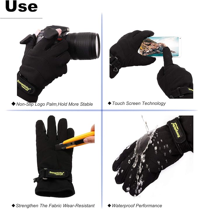 EnergeticSky Waterproof Winter Gloves,3M Thinsulate Ski & Snowboard Gloves for Men and Women,Touchscreen Gloves for Fishing,Photographing,Hunting Outdoor Activities.