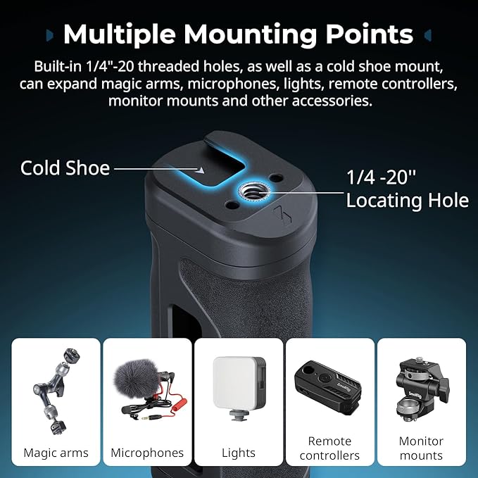 SmallRig Lightweight Mini Side Handle Kit with 1/4"-20 Threaded Holes & NATO Clamp, Load Capacity Up to 10kg / 22lbs, Ergonomic Camera Handle for Left or Right Hand, Up and Down Adjustable