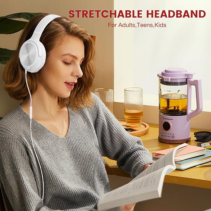 USB C Headphones Wired, Over Ear USB C Wired Headphones with Microphone, Volume Control, HD Stereo Sound, Foldable USB Type C Headphone for Adult/Teens/Laptop/Computer/iPhone 15/16/17, White