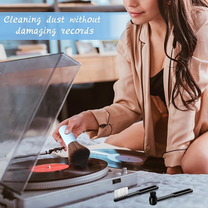3 Pcs Vinyl Record Cleaning Brush Wooden Anti Static Dust Record Vinyl Cleaner Kit Player Accessories Gift for Music Lovers(Blue)