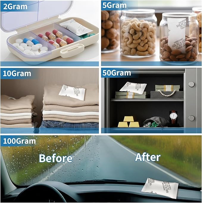 MakMeFre 100Gram(5Packets) Food Grade Moisture Absorbers Silica Gel Packs Desiccant for Moisture Storage Control