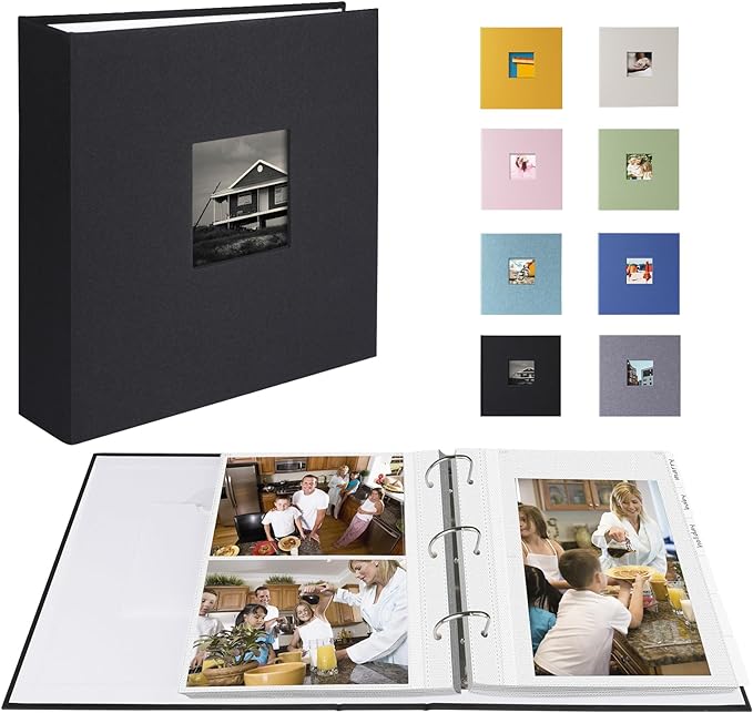 1DOT2 Photo Album 4x6 Photos Hold 200 or 5x7 Pictures Hold 100, 3 Ring Binder Photo Albums Linen Cover with 6-Tab Index Dividers Photo Book Acid Free Albums 4x6 5x7 for Family Wedding Baby (Black)