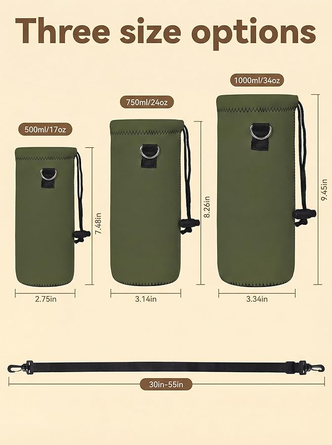 AUPET Water Bottle Bag Carrier,24oz/32oz Insulated Neoprene bottle Sling Holder Case Pouch Cover for 1000ML/750ML Bottles with Shoulder Strap for walking