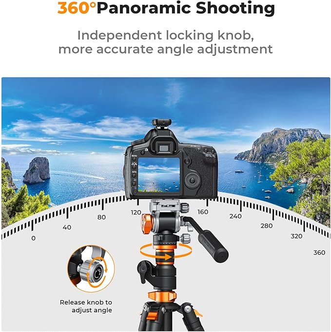 K&F CONCEPT Fluid Head, Silky-Smooth, Stable Tripod Fluid Head for pan and tilt,Arca Swiss-Compatible Fluid Head Mount, max Load 11 lbs/5kg FH-03