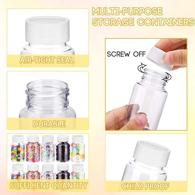 Vesici 18 Pcs 80 ml Clear Pill Bottle Plastic Medicine Empty Reagent Bottle with White Screw Cap Solid Powder Case Refillable Containers with Label Sticker for Liquid Solid Powder Medicine