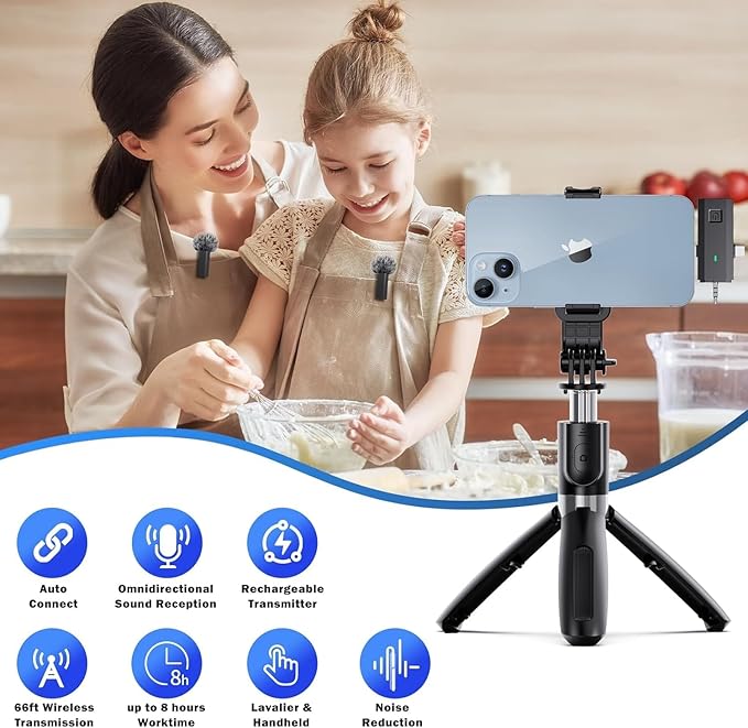 3 in 1 Wireless Microphone for iPhone, iPad, Android, Camera, Mini Lavalier Lapel Mic, USB-C Microphone, 2.4G Ultra-Low Delay, Microphones for YouTube,TikTok,Video Recording,Live Streaming,Vlog