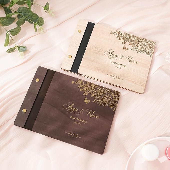 Personalized Wooden Wedding Photo Albums, Personalized Couples Scrapbook, Retro Photo Wedding Scrapbook Anniversary Photo Album Perfect Keepsake Gifts
