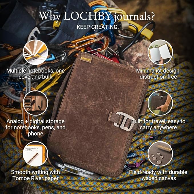 LOCHBY® Field Journal | Planner Cover | Water Resistant Waxed Canvas | Pen Loop | Included Tomoe River Notebook | Perfect for Travel, Art, Bullet Journal