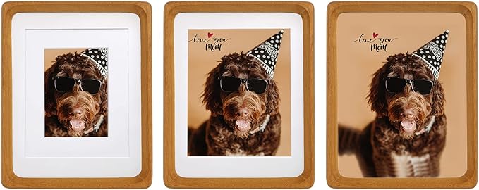 Natural Wood Photo Frames Inspired Tabletop Picture Frame with Mat, Vertical or Horizontal Display (Teak, 8x10 matted to 5x7/6x8)