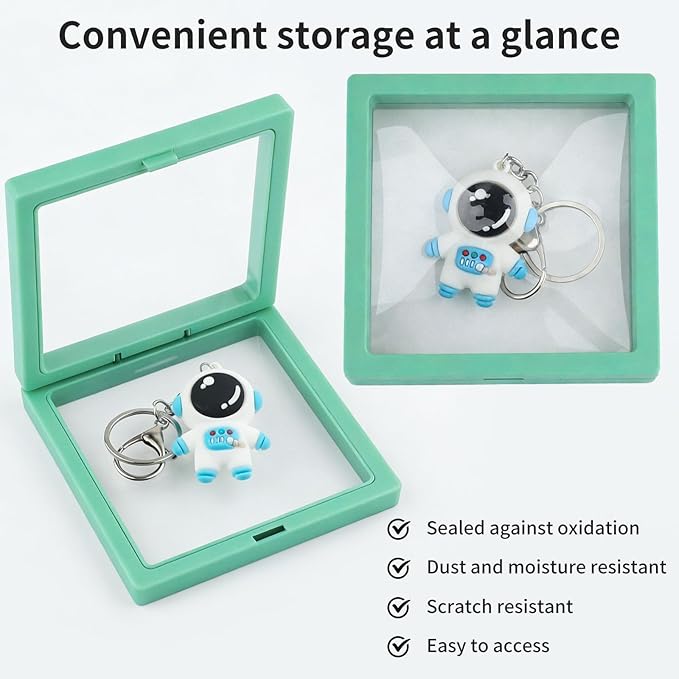 20 Pcs 3D Floating Display Case 4.3x4.3x0.8inch, Challenge Coin Display,Transparent PE Jewelry Storage Box,Floating Display Holder Stands for Antique Challenge Coins Medallion Stamps(Blue Green White)