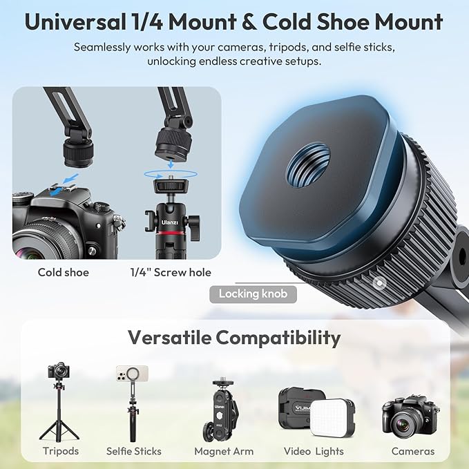 ULANZI Magnetic Phone Tripod Mount for MagSafe, Aluminum Camera Phone Holder with 1/4" Screw & Cold Shoe,Carabiner Design, Compatible with iPhone 17/16/15/14/13/12 Series