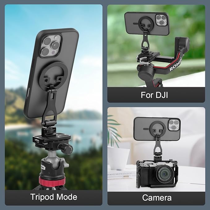 Leftfoto Metal Strong Magnetic Phone Stand with 1/4"-20 ARRI Locating Screw -Adjustable Foldable Holder for iPhone 17 16 15 14 13 12 Pro Max Mini & Magsafe Case,for Vlogging/Video Shooting