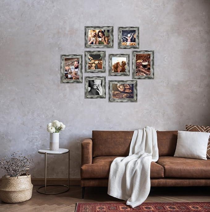 TKYGU 5x7 Picture Frames Set of 4- Rustic Retro Photo Frame with Real Glass Wall Mount and Tabletop Display Family Friends Wedding Gift