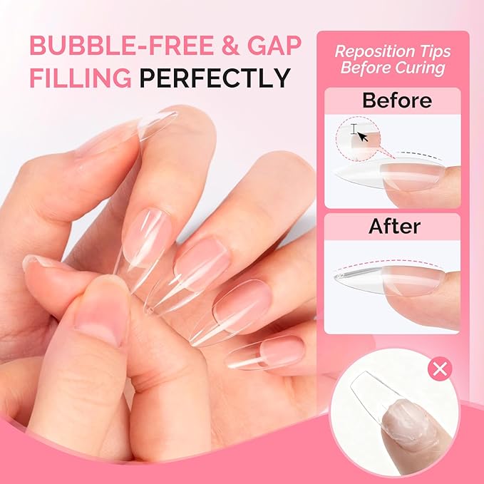 MelodySusie 2Pcs*20g Solid Nail Glue Gel, Super Strong&Long Lasting Soft Gel Apex Nail Tips Glue for Acrylic Fake Nails, 3D Nail Art,Nail Gem,Soak off UV&LED Lamp Needed, Valentine Home DIY&Salon